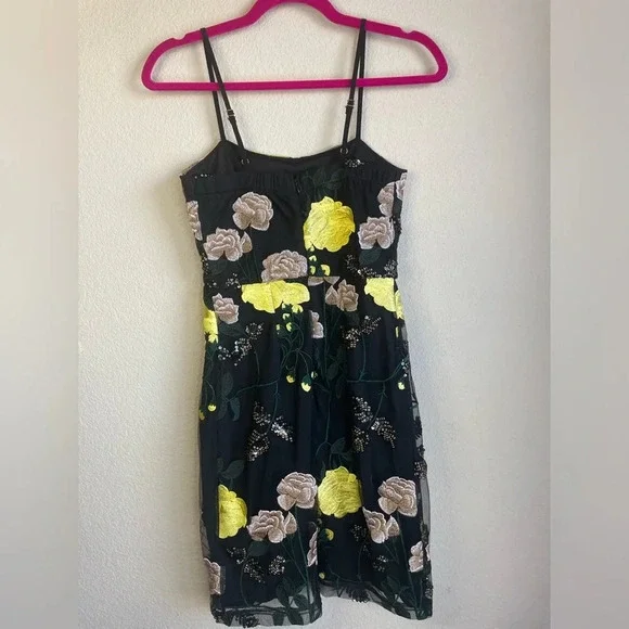 Lulus Rue Black Mesh Floral Embroidered Sequin Bodycon Mini Dress Size XS - Picture 5 of 10